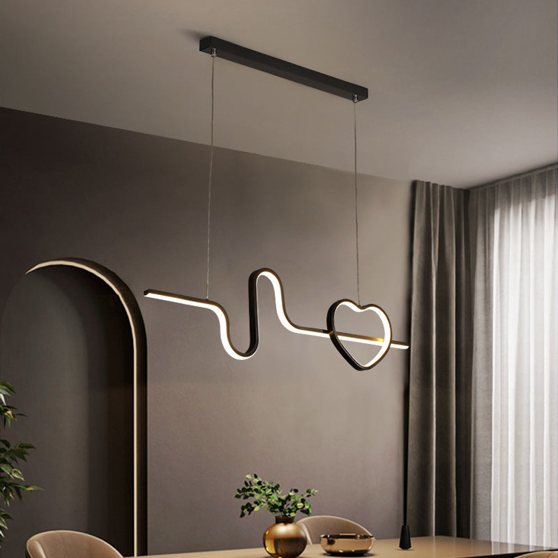 Artistic Heart and Line Island Light Fixture Metal Dining Room LED Ceiling Pendant Light Black Clearhalo 'Ceiling Lights' 'Island Lights' Lighting' 2064190