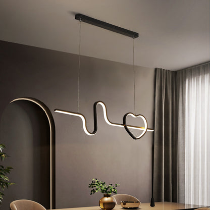 Artistic Heart and Line Island Light Fixture Metal Dining Room LED Ceiling Pendant Light Black Clearhalo 'Ceiling Lights' 'Island Lights' Lighting' 2064190