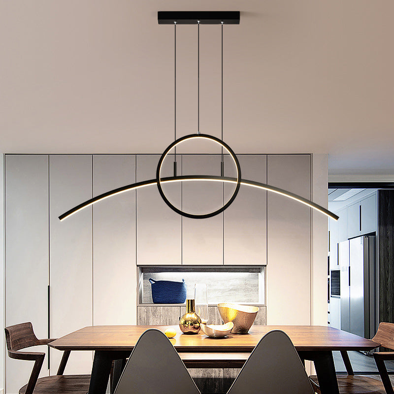 Artistic Ring and Arc Island Pendant Light Metal Dining Room LED Ceiling Light Fixture Black Clearhalo 'Ceiling Lights' 'Island Lights' Lighting' 2064209