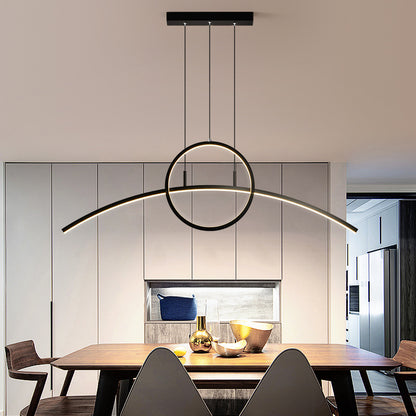Artistic Ring and Arc Island Pendant Light Metal Dining Room LED Ceiling Light Fixture Black Clearhalo 'Ceiling Lights' 'Island Lights' Lighting' 2064209