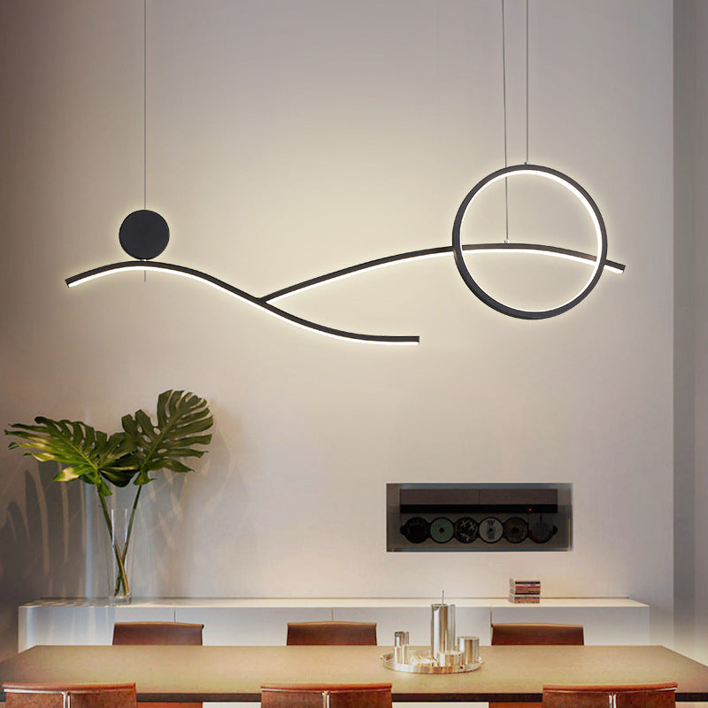 Ring and Curve LED Hanging Light Minimalist Metal Dining Room Island Ceiling Light Black Clearhalo 'Ceiling Lights' 'Island Lights' Lighting' 2064214