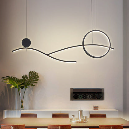 Ring and Curve LED Hanging Light Minimalist Metal Dining Room Island Ceiling Light Black Clearhalo 'Ceiling Lights' 'Island Lights' Lighting' 2064214