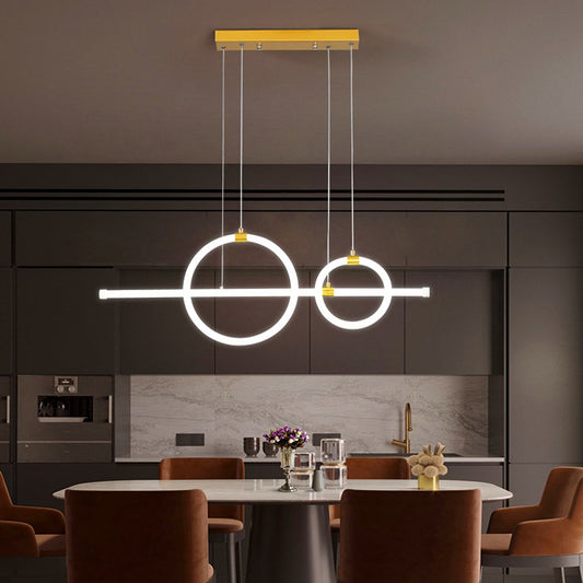 Gold Linear and Ring LED Hanging Lamp Simplicity Acrylic Island Chandelier Light for Dining Room Clearhalo 'Ceiling Lights' 'Island Lights' Lighting' 2064223