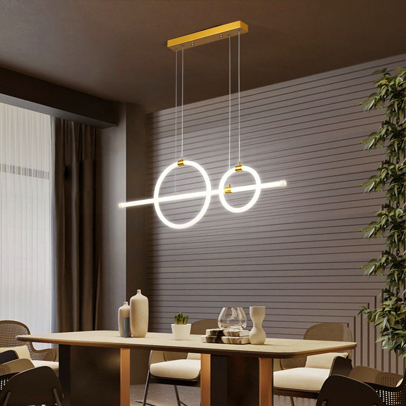 Gold Linear and Ring LED Hanging Lamp Simplicity Acrylic Island Chandelier Light for Dining Room Clearhalo 'Ceiling Lights' 'Island Lights' Lighting' 2064224