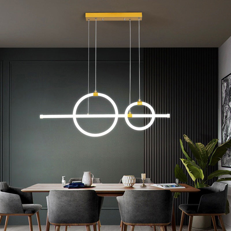 Gold Linear and Ring LED Hanging Lamp Simplicity Acrylic Island Chandelier Light for Dining Room Clearhalo 'Ceiling Lights' 'Island Lights' Lighting' 2064225