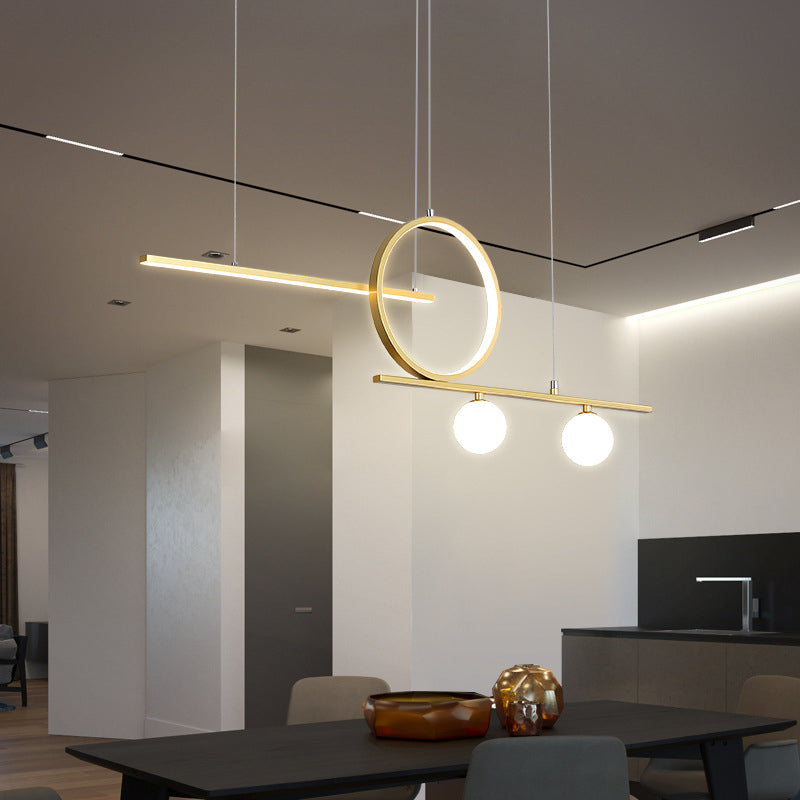 Ring and Linear Dining Room LED Hanging Light Metal Minimalist Island Ceiling Light with Globe Acrylic Shade Gold Clearhalo 'Ceiling Lights' 'Island Lights' Lighting' 2064229
