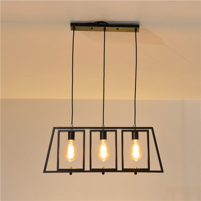 Trapezoid Frame Metal Hanging Pendant Industrial 3 Light Kitchen Island Light Fixture in Black with Rectangle Shade Clearhalo 'Ceiling Lights' 'Island Lights' Lighting' 206423