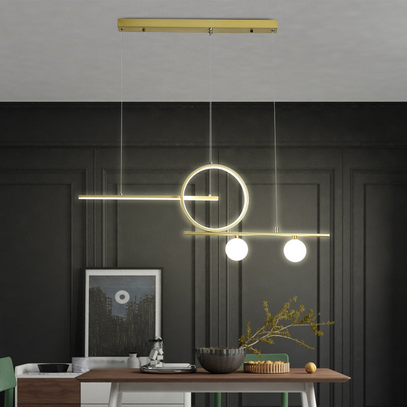Ring and Linear Dining Room LED Hanging Light Metal Minimalist Island Ceiling Light with Globe Acrylic Shade Clearhalo 'Ceiling Lights' 'Island Lights' Lighting' 2064230