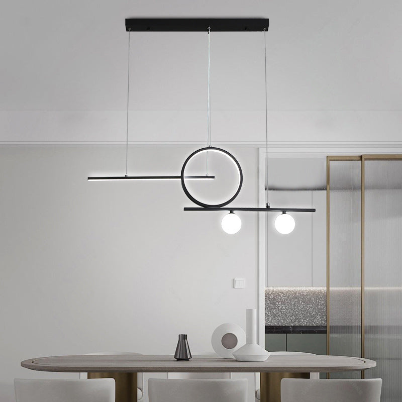 Ring and Linear Dining Room LED Hanging Light Metal Minimalist Island Ceiling Light with Globe Acrylic Shade Black Clearhalo 'Ceiling Lights' 'Island Lights' Lighting' 2064232