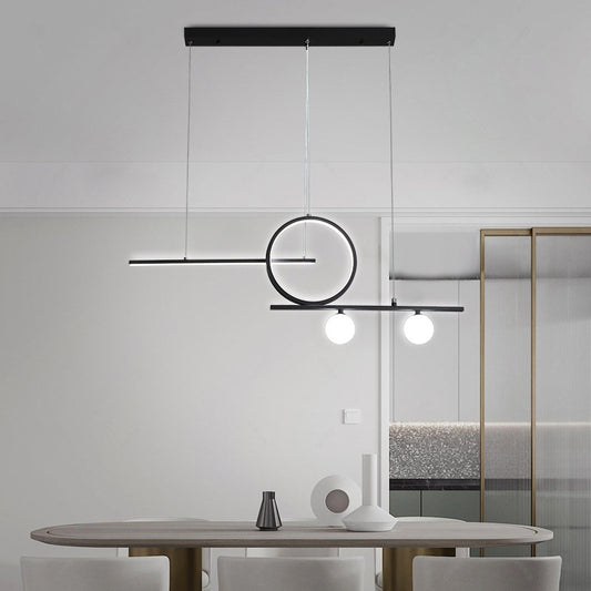 Ring and Linear Dining Room LED Hanging Light Metal Minimalist Island Ceiling Light with Globe Acrylic Shade Black Clearhalo 'Ceiling Lights' 'Island Lights' Lighting' 2064232
