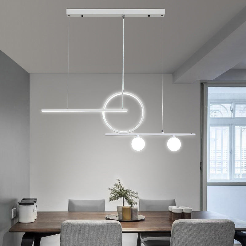 Ring and Linear Dining Room LED Hanging Light Metal Minimalist Island Ceiling Light with Globe Acrylic Shade White Clearhalo 'Ceiling Lights' 'Island Lights' Lighting' 2064235