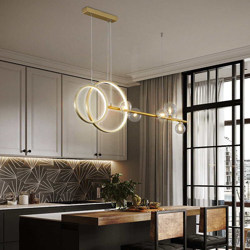 Modern Linear and Ring LED Pendant Light Metal Dining Room Hanging Island Light with Clear Glass Shade Gold Clearhalo 'Ceiling Lights' 'Close To Ceiling Lights' 'Glass shade' 'Glass' 'Island Lights' Lighting' 2064237