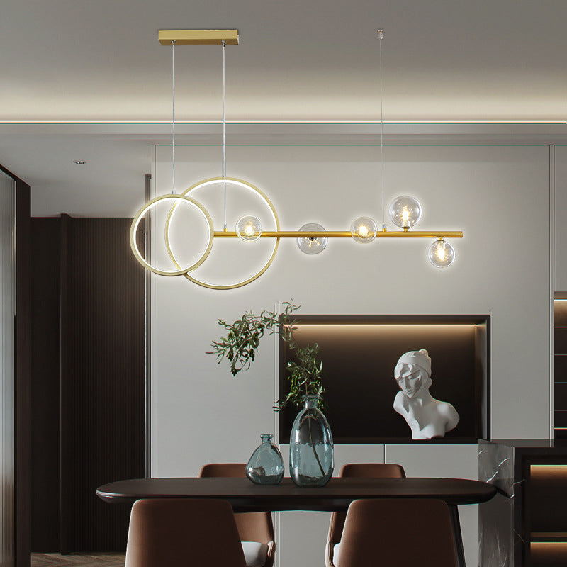 Modern Linear and Ring LED Pendant Light Metal Dining Room Hanging Island Light with Clear Glass Shade Clearhalo 'Ceiling Lights' 'Close To Ceiling Lights' 'Glass shade' 'Glass' 'Island Lights' Lighting' 2064238