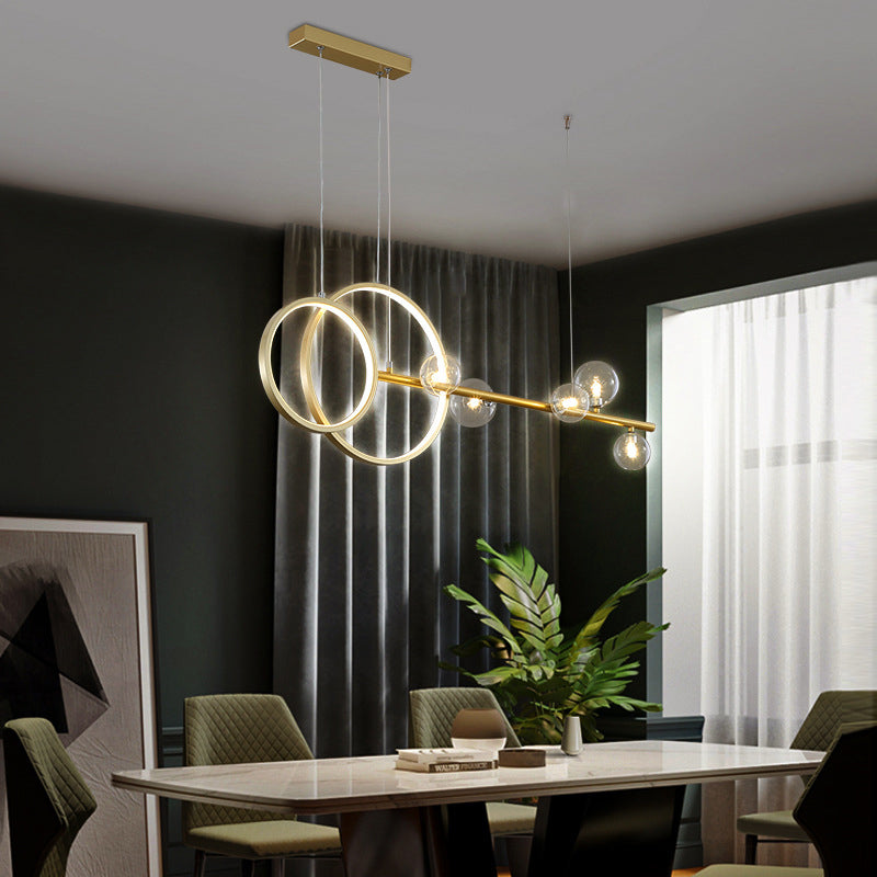 Modern Linear and Ring LED Pendant Light Metal Dining Room Hanging Island Light with Clear Glass Shade Clearhalo 'Ceiling Lights' 'Close To Ceiling Lights' 'Glass shade' 'Glass' 'Island Lights' Lighting' 2064239