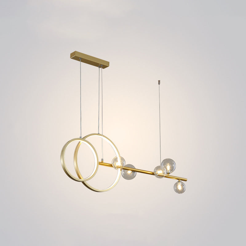 Modern Linear and Ring LED Pendant Light Metal Dining Room Hanging Island Light with Clear Glass Shade Clearhalo 'Ceiling Lights' 'Close To Ceiling Lights' 'Glass shade' 'Glass' 'Island Lights' Lighting' 2064240