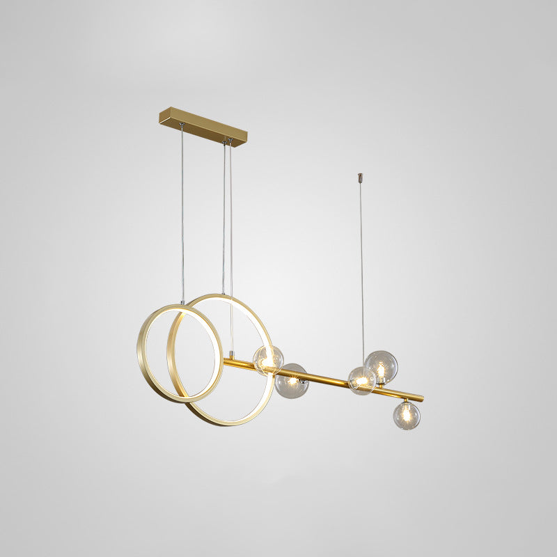 Modern Linear and Ring LED Pendant Light Metal Dining Room Hanging Island Light with Clear Glass Shade Clearhalo 'Ceiling Lights' 'Close To Ceiling Lights' 'Glass shade' 'Glass' 'Island Lights' Lighting' 2064241