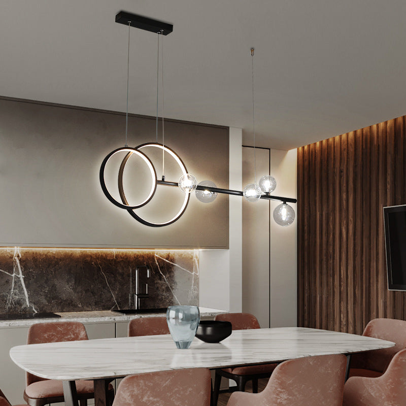 Modern Linear and Ring LED Pendant Light Metal Dining Room Hanging Island Light with Clear Glass Shade Black Clearhalo 'Ceiling Lights' 'Close To Ceiling Lights' 'Glass shade' 'Glass' 'Island Lights' Lighting' 2064242