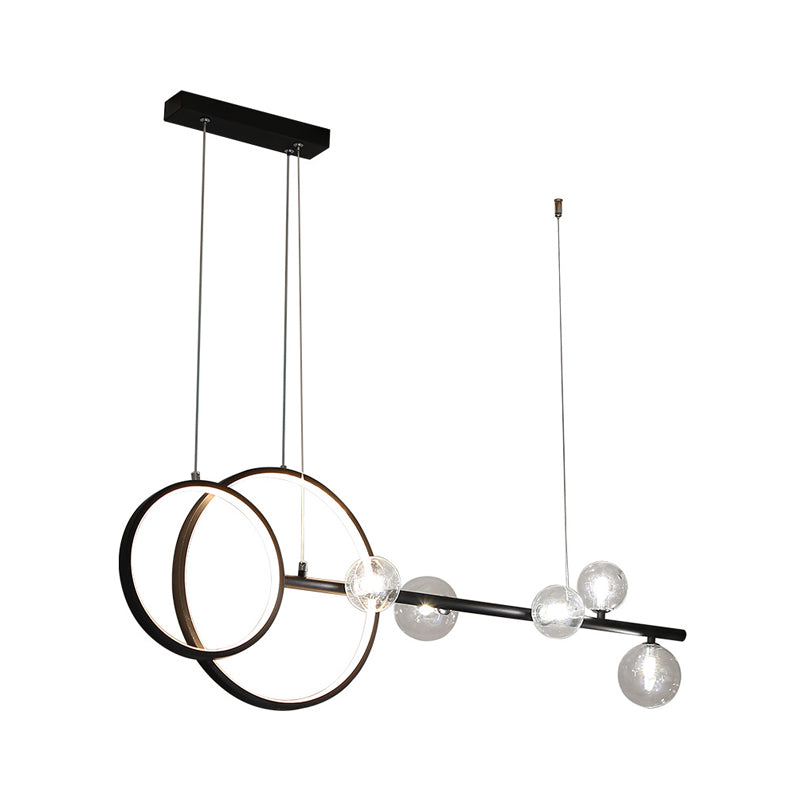 Modern Linear and Ring LED Pendant Light Metal Dining Room Hanging Island Light with Clear Glass Shade Clearhalo 'Ceiling Lights' 'Close To Ceiling Lights' 'Glass shade' 'Glass' 'Island Lights' Lighting' 2064243