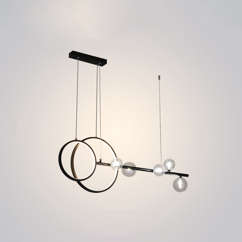 Modern Linear and Ring LED Pendant Light Metal Dining Room Hanging Island Light with Clear Glass Shade Clearhalo 'Ceiling Lights' 'Close To Ceiling Lights' 'Glass shade' 'Glass' 'Island Lights' Lighting' 2064244