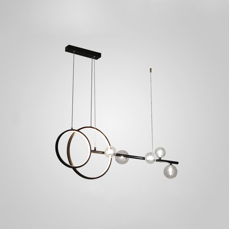 Modern Linear and Ring LED Pendant Light Metal Dining Room Hanging Island Light with Clear Glass Shade Clearhalo 'Ceiling Lights' 'Close To Ceiling Lights' 'Glass shade' 'Glass' 'Island Lights' Lighting' 2064245