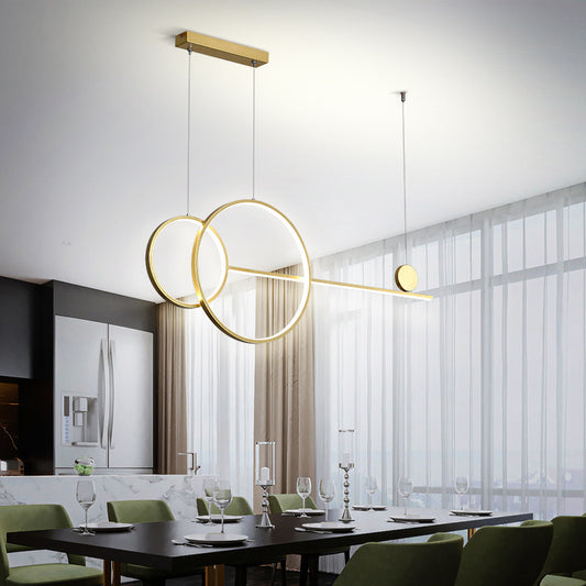 Ring and Linear LED Hanging Lamp Simplicity Metal Dining Room Island Chandelier Light Gold Clearhalo 'Ceiling Lights' 'Island Lights' Lighting' 2064246