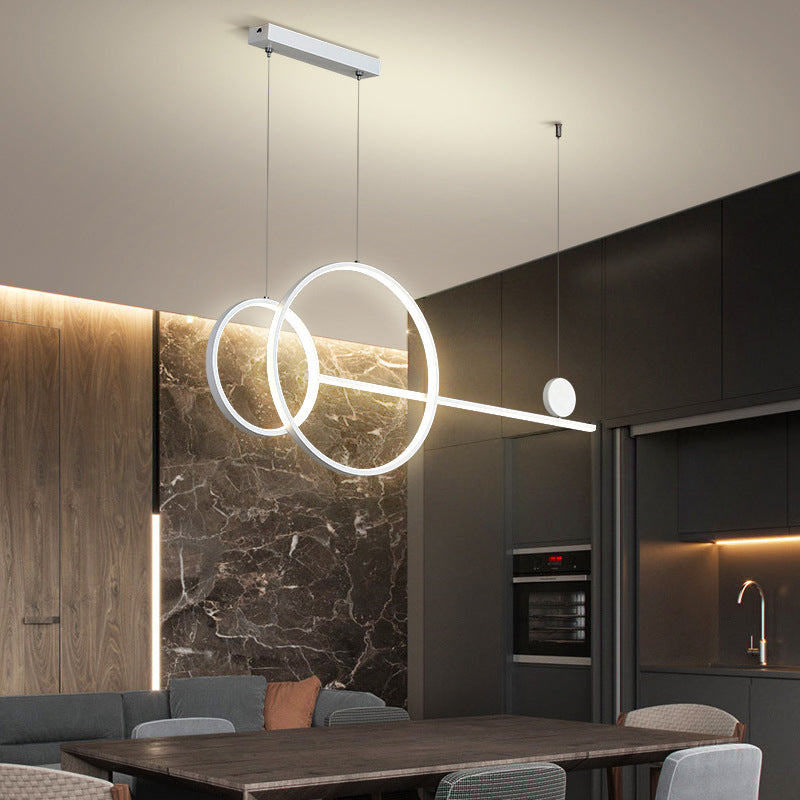 Ring and Linear LED Hanging Lamp Simplicity Metal Dining Room Island Chandelier Light White Clearhalo 'Ceiling Lights' 'Island Lights' Lighting' 2064252