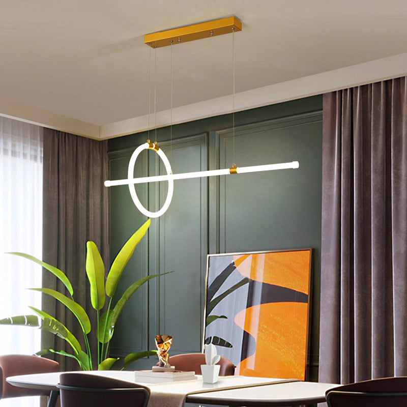 Ring and Tube Dining Room LED Hanging Lamp Acrylic Simplicity Island Chandelier Light in Gold Clearhalo 'Ceiling Lights' 'Island Lights' Lighting' 2064255