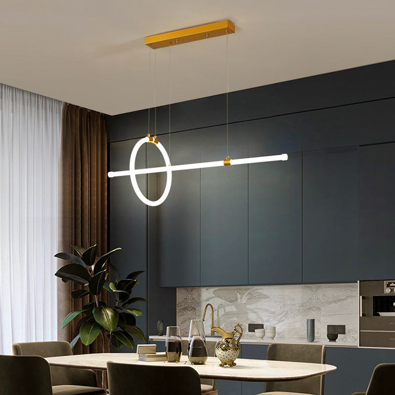 Ring and Tube Dining Room LED Hanging Lamp Acrylic Simplicity Island Chandelier Light in Gold Clearhalo 'Ceiling Lights' 'Island Lights' Lighting' 2064257
