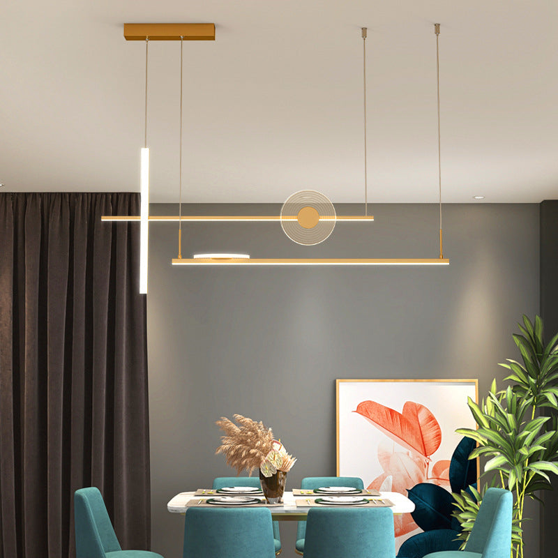Artistic Bar Shaped LED Hanging Light Fixture Acrylic Dining Room Island Chandelier Light Gold Clearhalo 'Ceiling Lights' 'Island Lights' Lighting' 2064261