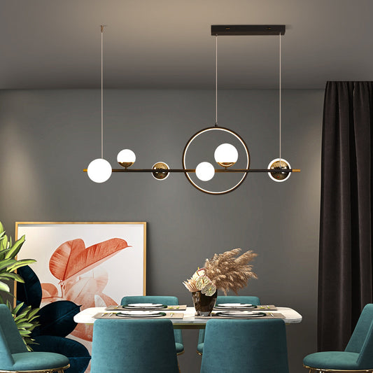 Acrylic Sphere LED Pendant Light Modern Black Hanging Island Light with Halo Ring for Restaurant Clearhalo 'Ceiling Lights' 'Island Lights' Lighting' 2064269