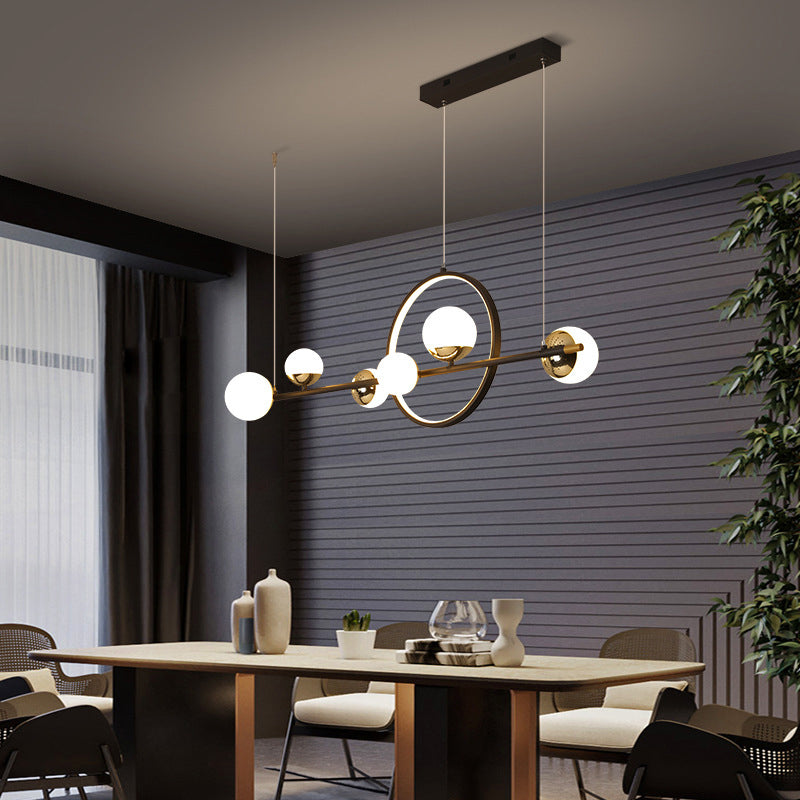 Acrylic Sphere LED Pendant Light Modern Black Hanging Island Light with Halo Ring for Restaurant Clearhalo 'Ceiling Lights' 'Island Lights' Lighting' 2064271