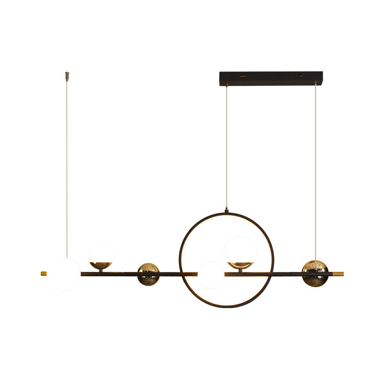 Acrylic Sphere LED Pendant Light Modern Black Hanging Island Light with Halo Ring for Restaurant Clearhalo 'Ceiling Lights' 'Island Lights' Lighting' 2064272