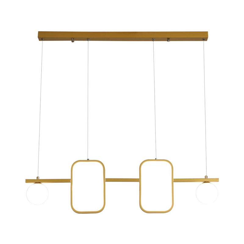 Symmetrical Geometric LED Hanging Light Minimalist Metal Dining Room Island Ceiling Light with Cream Glass Shade Clearhalo 'Ceiling Lights' 'Island Lights' Lighting' 2064311