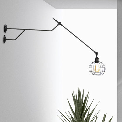 Globe Metal Sconce Lighting Industrial Single Bulb Indoor Wall Mounted Lamp in Black with Cage Black Clearhalo 'Wall Lamps & Sconces' 'Wall Lights' Lighting' 206434