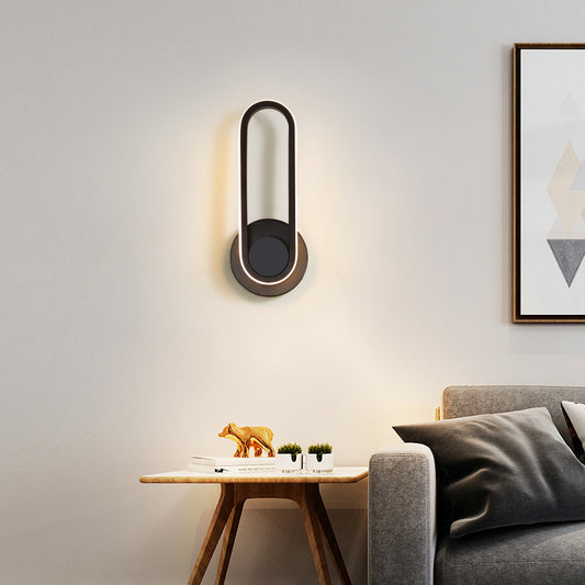 Oval Shaped Living Room Wall Sconce Light Metal Minimalist LED Wall Mount Lighting Clearhalo 'Cast Iron' 'Glass' 'Industrial' 'Modern wall lights' 'Modern' 'Tiffany' 'Traditional wall lights' 'Wall Lamps & Sconces' 'Wall Lights' Lighting' 2064345