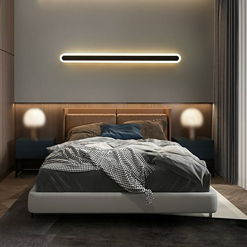 Strip Shaped Bedroom LED Wall Mounted Light Metal Simplicity Wall Sconce Lighting Black Clearhalo 'Cast Iron' 'Glass' 'Industrial' 'Modern wall lights' 'Modern' 'Tiffany' 'Traditional wall lights' 'Wall Lamps & Sconces' 'Wall Lights' Lighting' 2064360