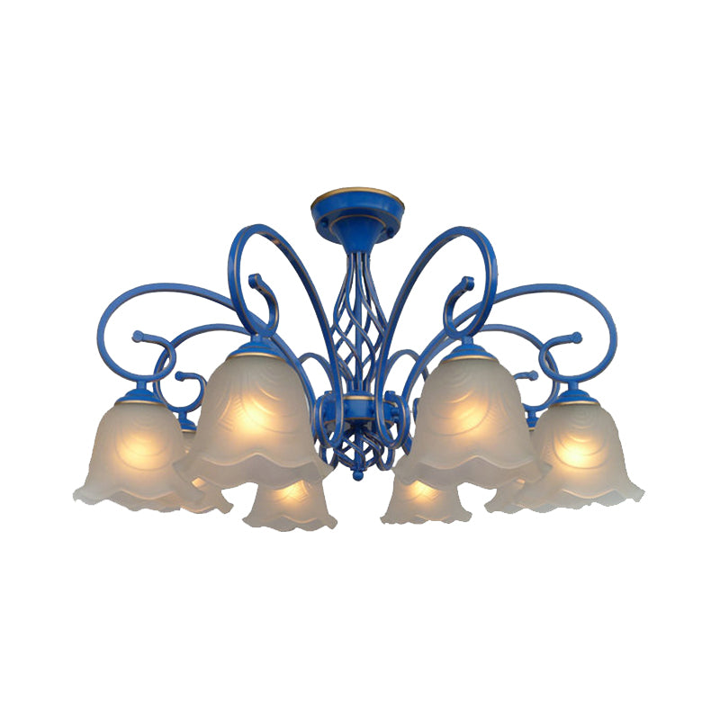 5/6/8 Bulbs Flared Chandelier Light Traditional Frosted Glass Hanging Ceiling Fixture in Blue Clearhalo 'Ceiling Lights' 'Chandeliers' 'Glass shade' 'Glass' Lighting' 206443