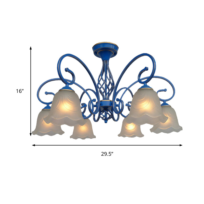 5/6/8 Bulbs Flared Chandelier Light Traditional Frosted Glass Hanging Ceiling Fixture in Blue Clearhalo 'Ceiling Lights' 'Chandeliers' 'Glass shade' 'Glass' Lighting' 206444