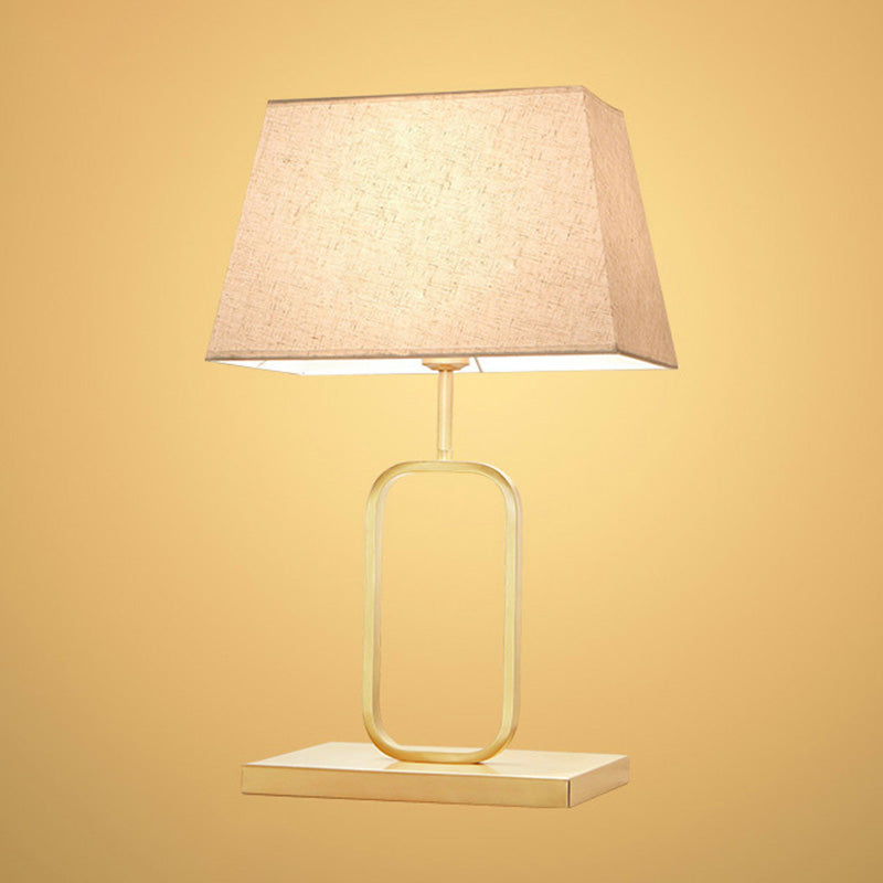 Contemporary Rounded Rectangle Table Light Metal 1-Light Bedside Nightstand Lamp with Fabric Shade in Gold Clearhalo 'Lamps' 'Table Lamps' Lighting' 2064443