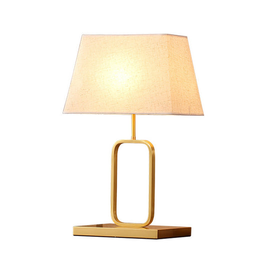 Contemporary Rounded Rectangle Table Light Metal 1-Light Bedside Nightstand Lamp with Fabric Shade in Gold Clearhalo 'Lamps' 'Table Lamps' Lighting' 2064445
