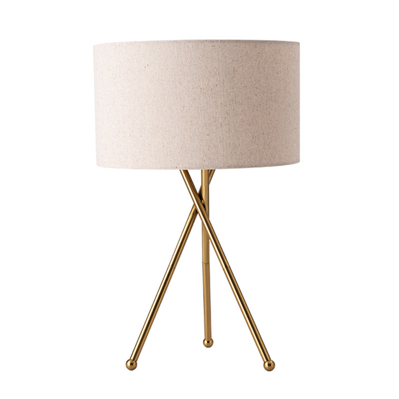 Fabric Drum Shaped Table Lamp Artistic 1 Bulb Nightstand Light with Metallic Tripod Clearhalo 'Lamps' 'Table Lamps' Lighting' 2064459
