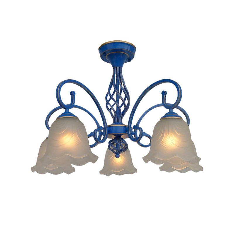 5/6/8 Bulbs Flared Chandelier Light Traditional Frosted Glass Hanging Ceiling Fixture in Blue Clearhalo 'Ceiling Lights' 'Chandeliers' 'Glass shade' 'Glass' Lighting' 206446