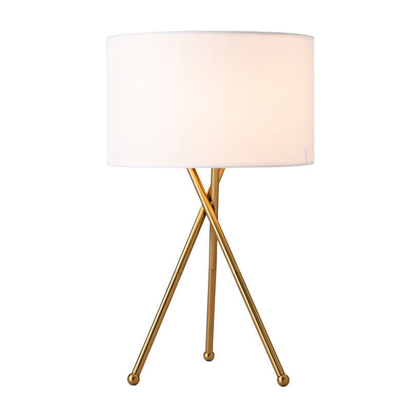 Fabric Drum Shaped Table Lamp Artistic 1 Bulb Nightstand Light with Metallic Tripod Clearhalo 'Lamps' 'Table Lamps' Lighting' 2064461