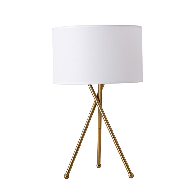 Fabric Drum Shaped Table Lamp Artistic 1 Bulb Nightstand Light with Metallic Tripod Clearhalo 'Lamps' 'Table Lamps' Lighting' 2064462
