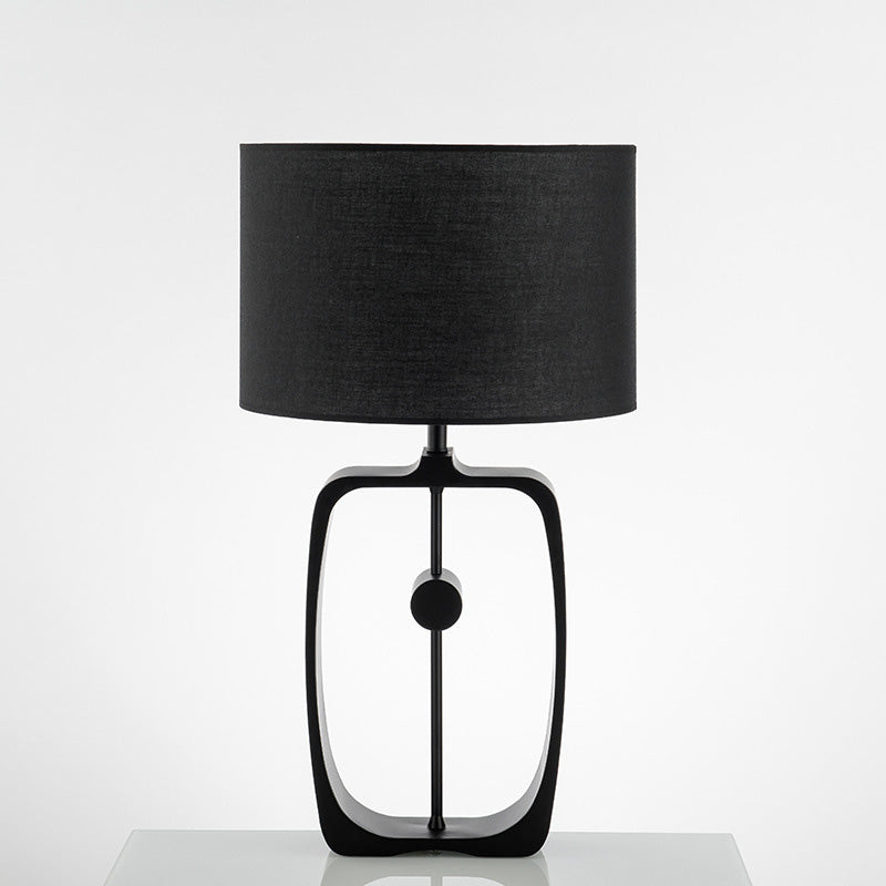 Round Shaped Fabric Table Lighting Minimalist 1 Head Black Nightstand Lamp with Open Base Clearhalo 'Lamps' 'Table Lamps' Lighting' 2064464