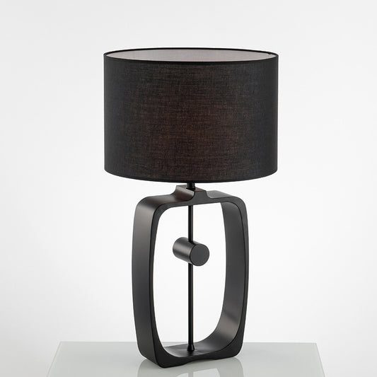 Round Shaped Fabric Table Lighting Minimalist 1 Head Black Nightstand Lamp with Open Base Clearhalo 'Lamps' 'Table Lamps' Lighting' 2064465