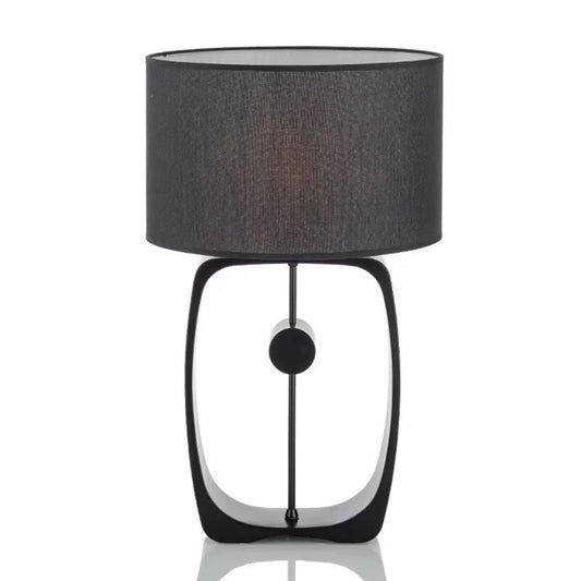 Round Shaped Fabric Table Lighting Minimalist 1 Head Black Nightstand Lamp with Open Base Clearhalo 'Lamps' 'Table Lamps' Lighting' 2064467