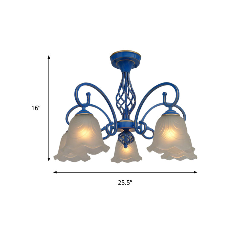 5/6/8 Bulbs Flared Chandelier Light Traditional Frosted Glass Hanging Ceiling Fixture in Blue Clearhalo 'Ceiling Lights' 'Chandeliers' 'Glass shade' 'Glass' Lighting' 206447