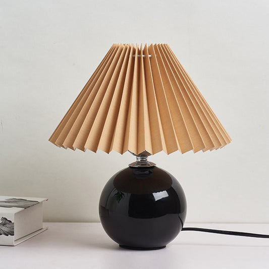 Globe Bedside Table Lamp Ceramic Modern Nightstand Lighting with Conical Pleated Shade Black C Clearhalo 'Lamps' 'Table Lamps' Lighting' 2064491