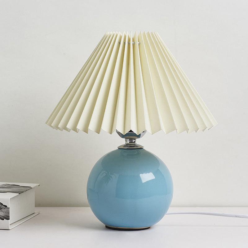 Globe Bedside Table Lamp Ceramic Modern Nightstand Lighting with Conical Pleated Shade Sky Blue A Clearhalo 'Lamps' 'Table Lamps' Lighting' 2064492